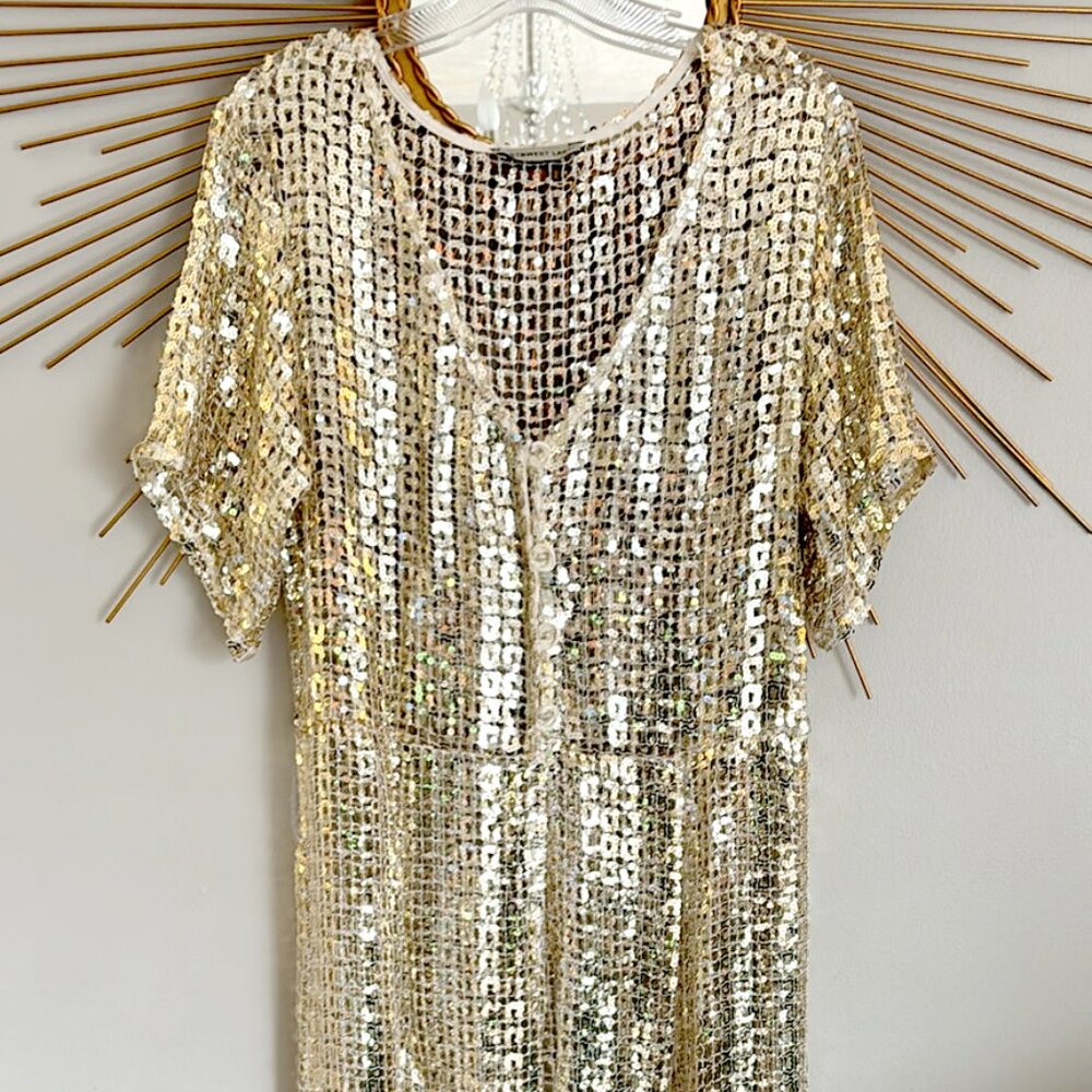 Free People Gold Sequined Duster